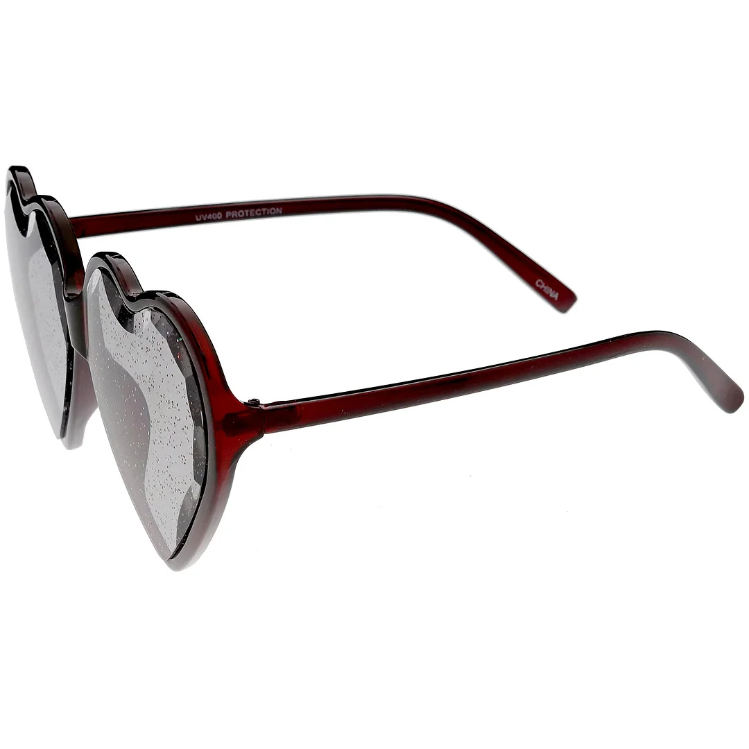 Women's Novelty Oversize Heart glasses Smoke Glitter Lens 62mm