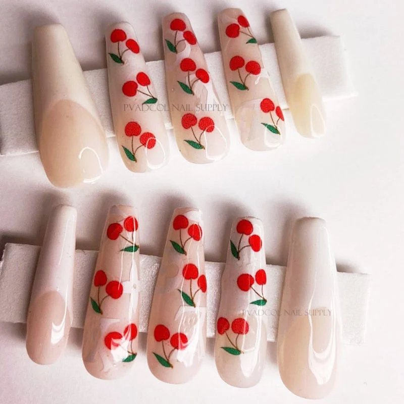 Cherry Fruit Nail Stickers 3D Summer Style Nail Art Transfer Decals Self-Adhesive Slider Wraps Nail Decoration Manicure Foils-Nail Inspo