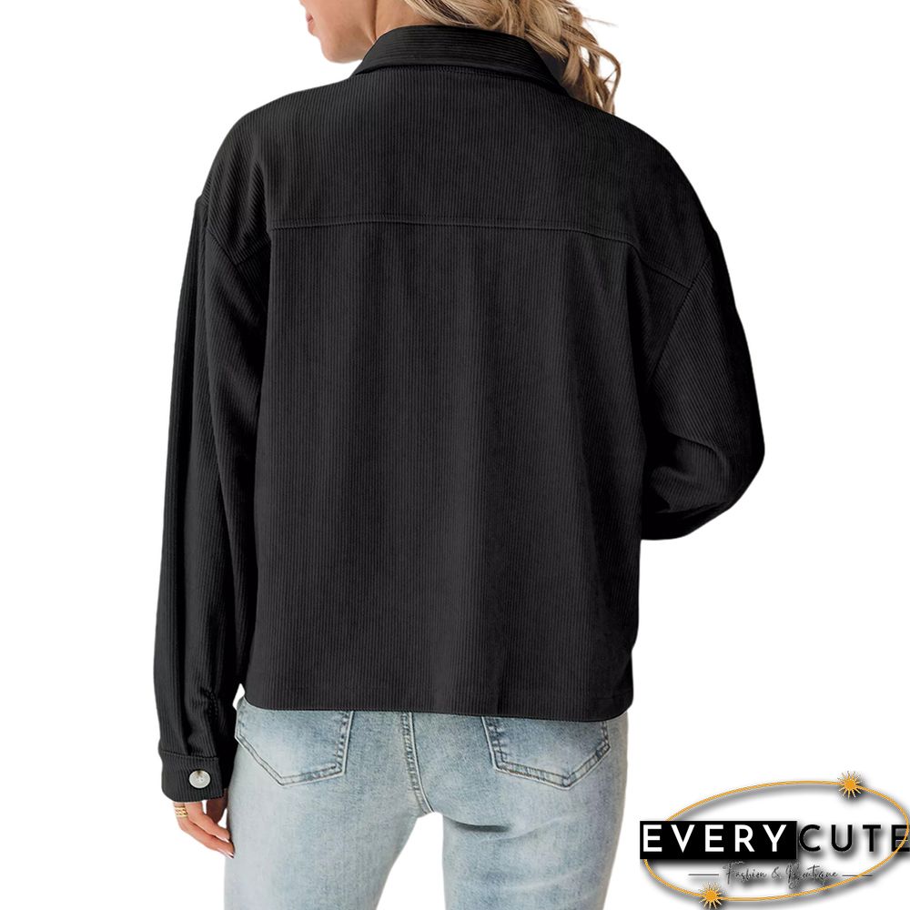 Black Corduroy Cropped Jacket with Pocket