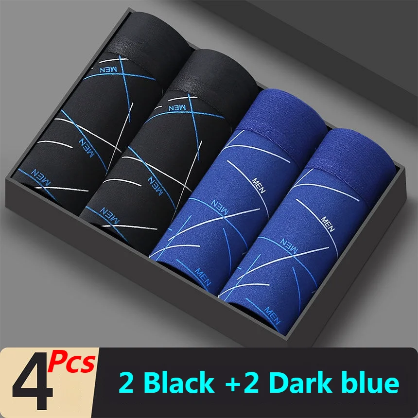 Aonga 4Pcs Men's Boxer U Convex Printed Underpants Male Fashion Comfortable Shorts Panties Man Solid Breatable Underwear 45-95kg aonga