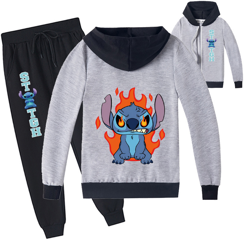 Mayoulove Stitch Zipper Jacket and Trouser Set - Cute and Comfortable Children's Clothing for Fans of Lilo and Stitch - Perfect for Boys and Girls Aged 3-10-Mayoulove