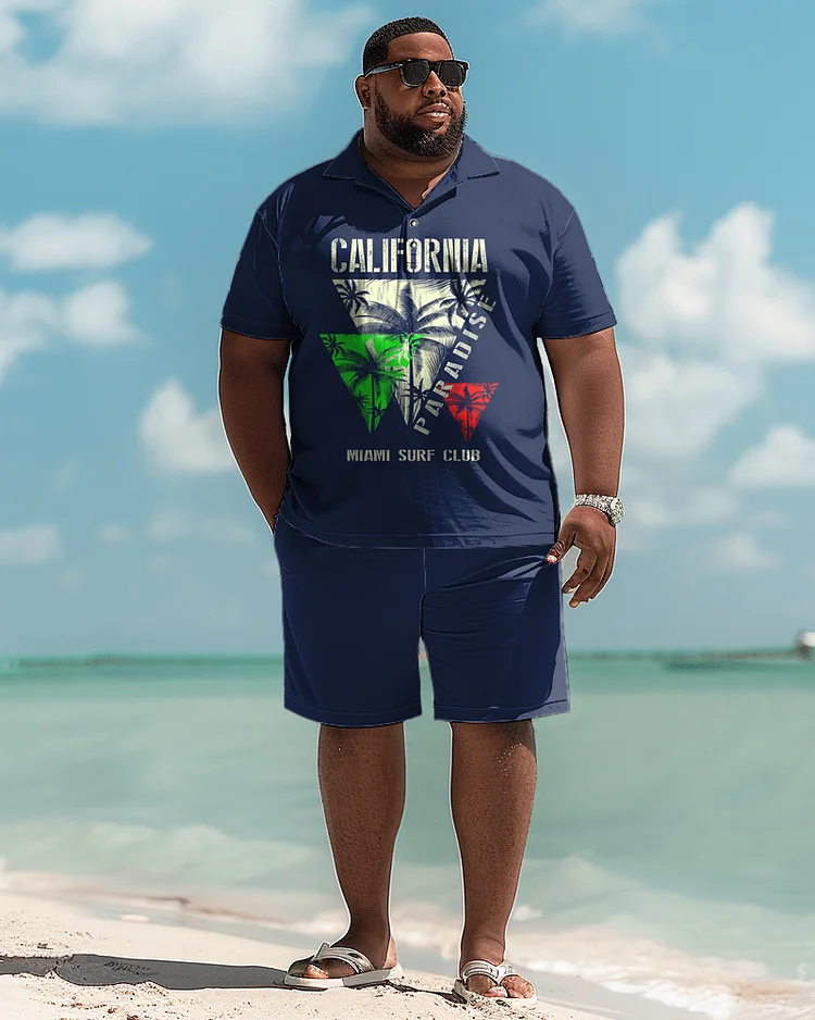 Men's Plus Size Hawaiian Style Graphic Print Polo Shirt Shorts Suit