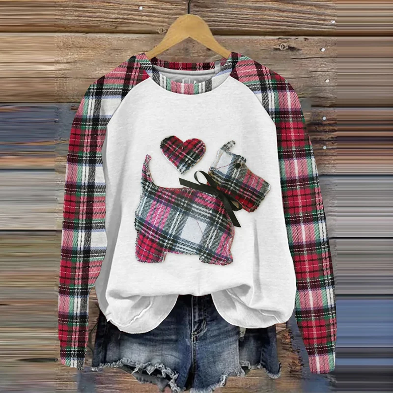 Vintage Scottie Dog Embroidery Art Print Casual Sweatshirt