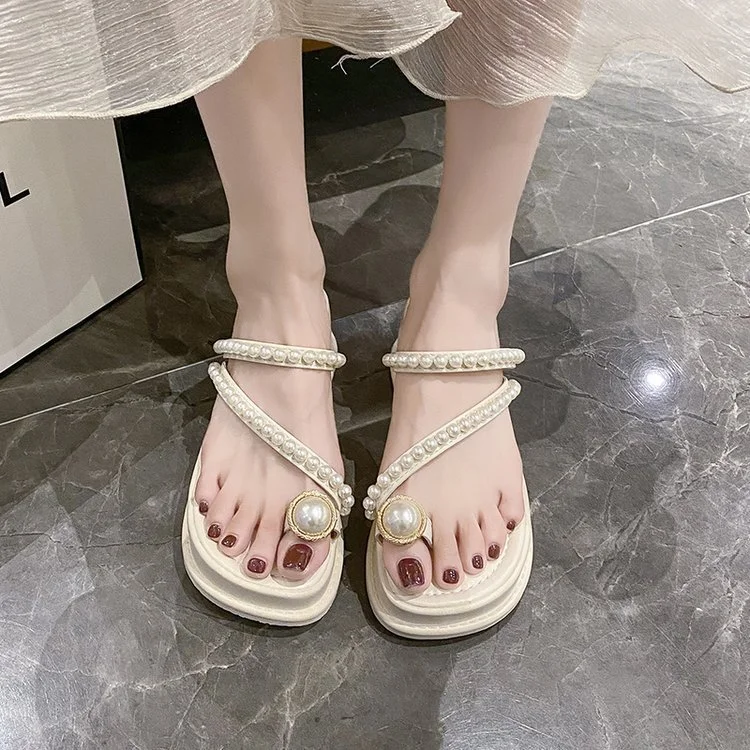 Wongn Wongn Summer New Korean Edition Bead Set Toe Slope With Cool Drag Fashion Sweet Platform Slippers Women's Shoes