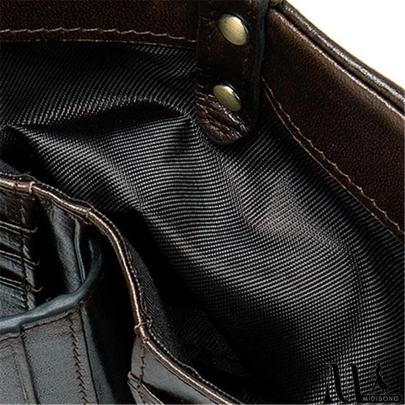 MidiSono - Mens Anti-Theft Multipockets Vintage Leather Wallets