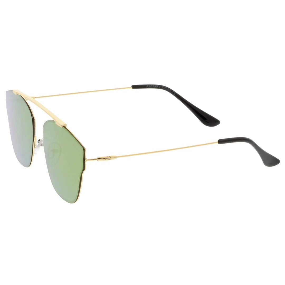 Modern Ultra Slim Metal Curved Crossbar Colored Mirror Flat Lens Pantos glasses 57mm