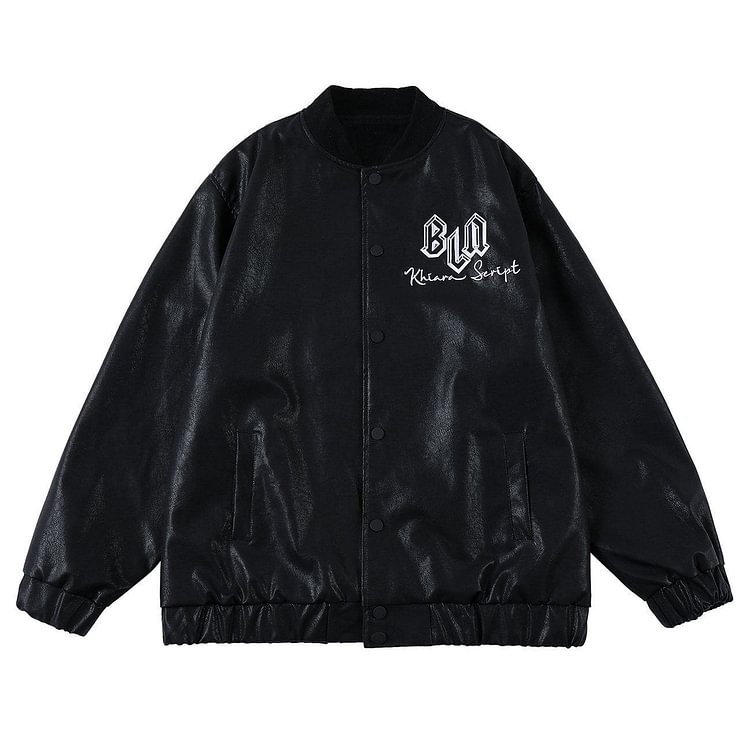 "BNL" Letter Embroidered PU Jacket