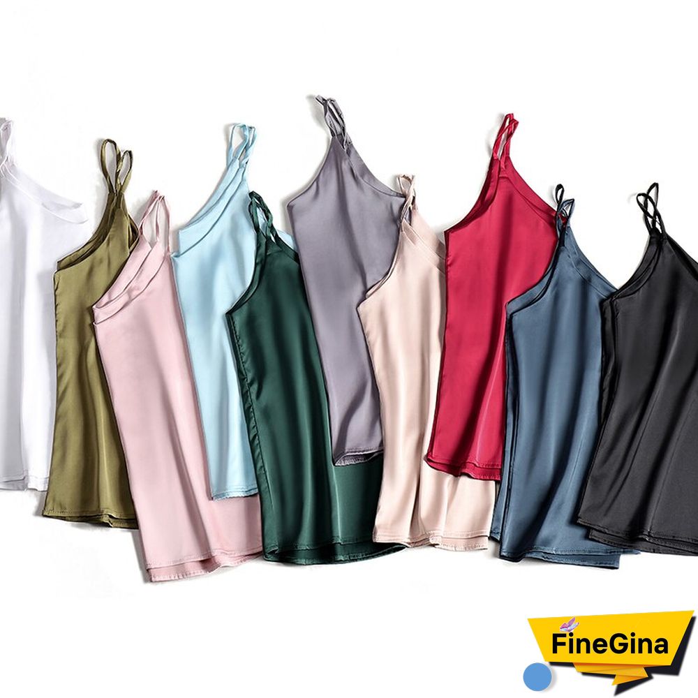 Spaghetti Strap Top Women Halter V Neck Basic White Cami Sleeveless Satin Silk Tank Tops Women'S Summer Camisole Plus Size