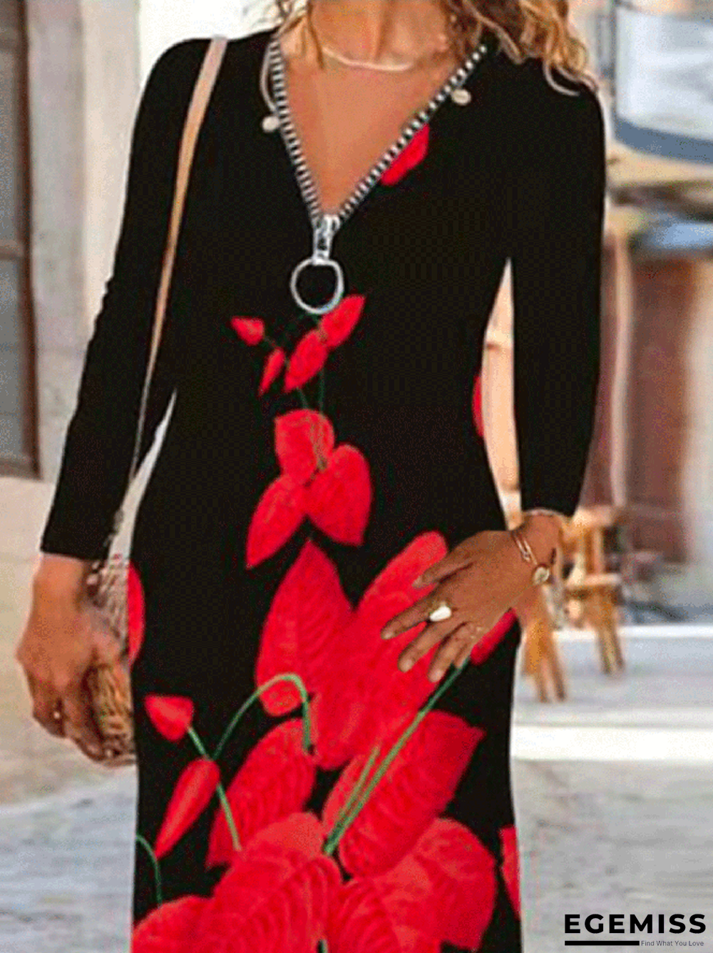 Casual Loosen V Neck Dresses Black Dresses | EGEMISS