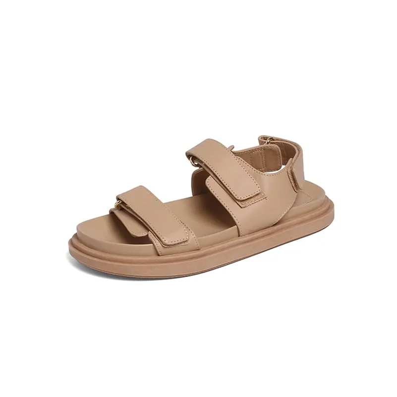 Meotina Sandals Shoes Women Flat Platform Low Heel Sandals Square Toe Split Leather Shoes Flat Ladies Footwear Summer Fashion