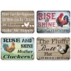 4PCS Rise and Shine with Fluffy Butt Chicken - Vintage Metal Signs Set - 20*30cm/30*40cm - Warning&Farm
