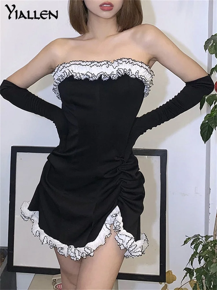 Yiallen Fashion Sexy Lace Up Strapless Dress Women 2021Summer Party Vacation Beach Club Night Birthday Mini Bodycon Dresses Lady