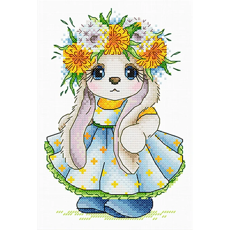 Spring Brand - Sunflower Wreath Rabbit 11CT Stamped Cross Stitch 25*32cm