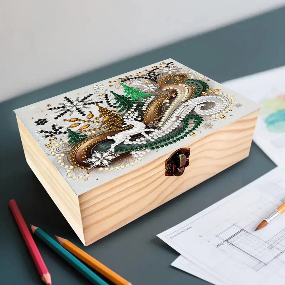 Deer DIY Wooden 5D Diamond Art Diamond Art Storage Box for Adults Gifts Desktop