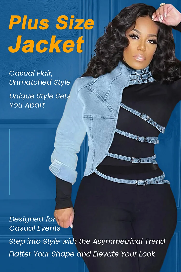 Plus Size Outerwear Jacket Daily Blue Mock Neck Asymmetrical