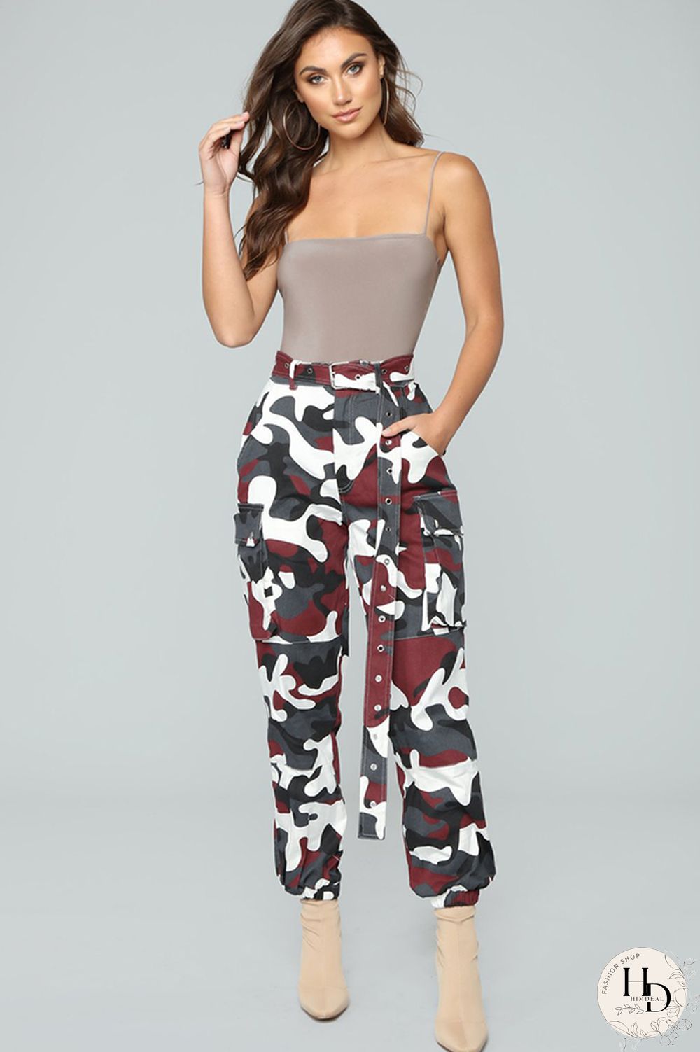 Army Green Zipper Fly Button Fly Mid Metal Zippered pencil Pants Pants