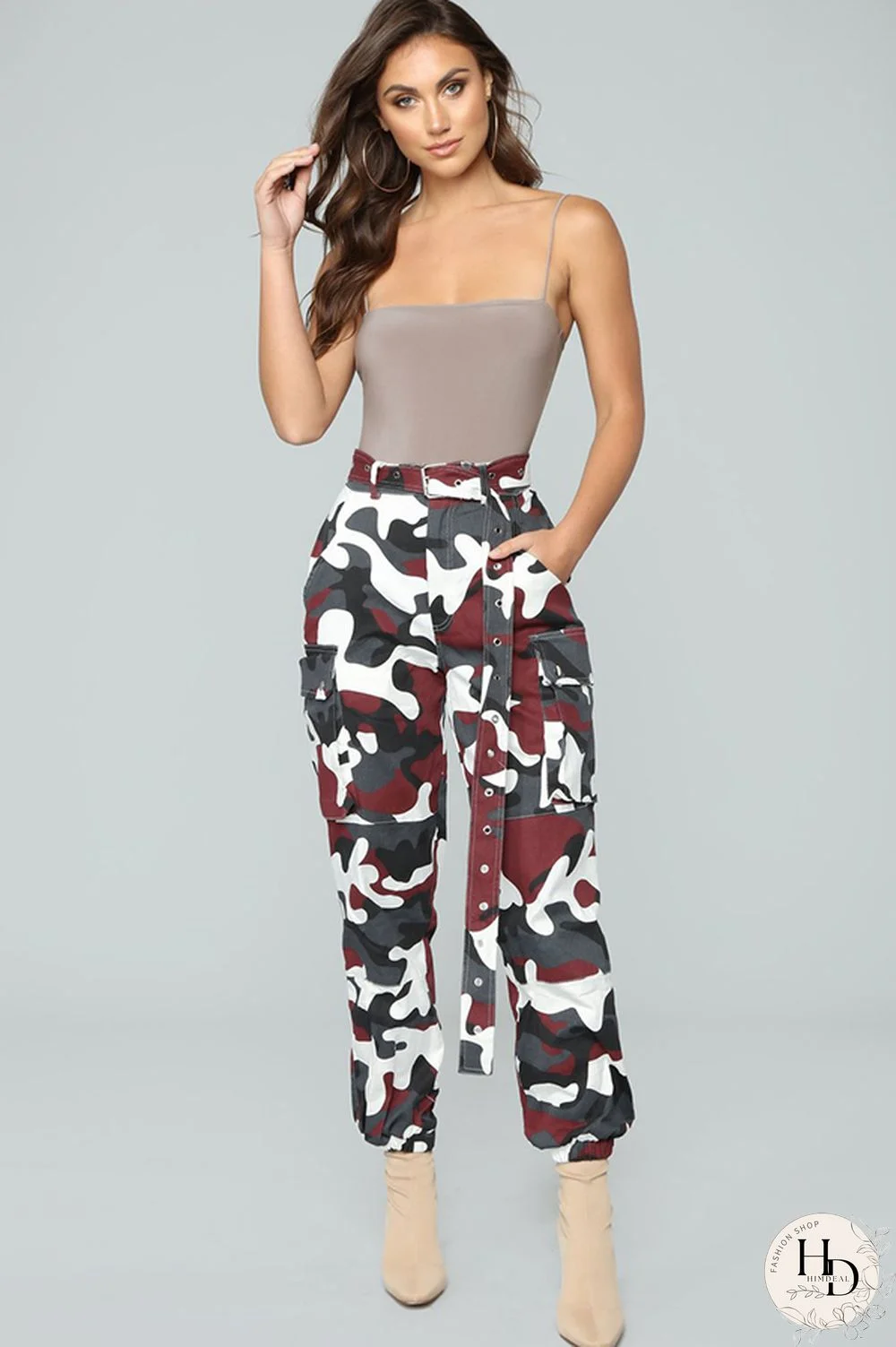 Army Green Zipper Fly Button Fly Mid Metal Zippered pencil Pants Pants