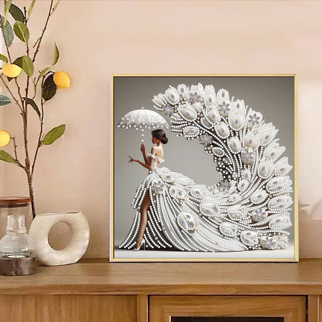 White Dress Beauty Special Shaped DIY Partial Drill Diamond Painting Kit 30x30cm