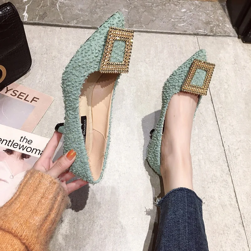 Fashion Buckle Pumps Women High Heel Shoes Elegant Rhinestone Ladies Office Shoes Pointed Toe Women Party Wedding Shoes Pumps