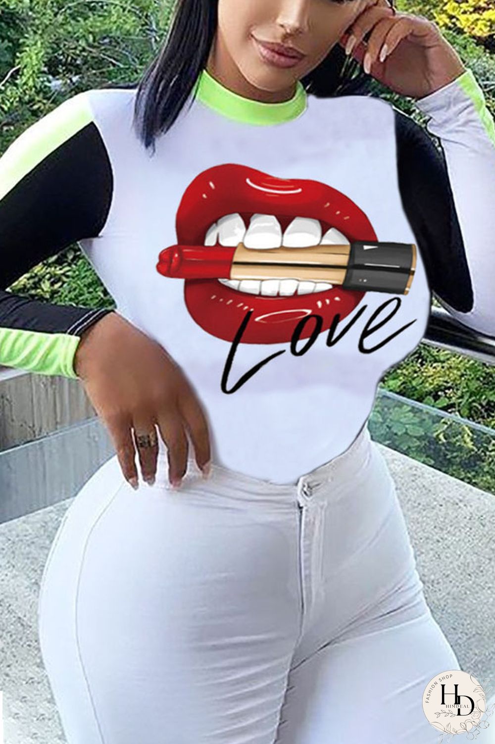 Red Polyester O Neck Long Sleeve Print Tops