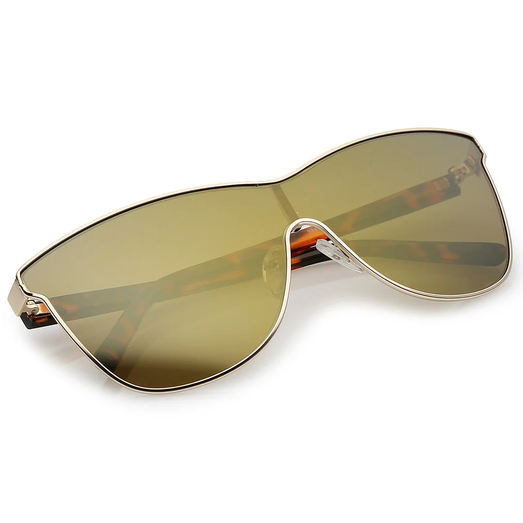 Futuristic Horn Rimmed Colored Mirror Mono Lens Cat Eye glasses 65mm