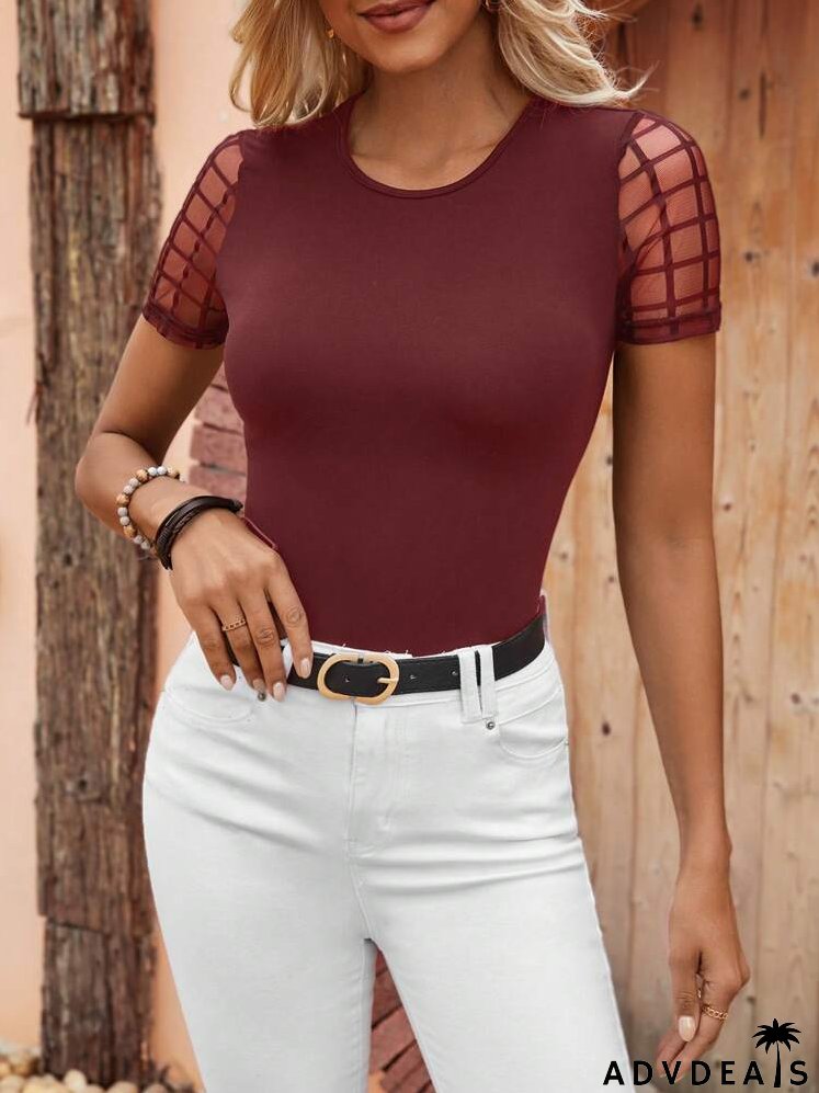 Contrast Mesh Sleeve Tee