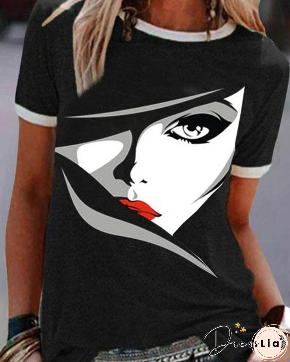 Character Printed Crew Neck Short Sleeve Shirts & Tops