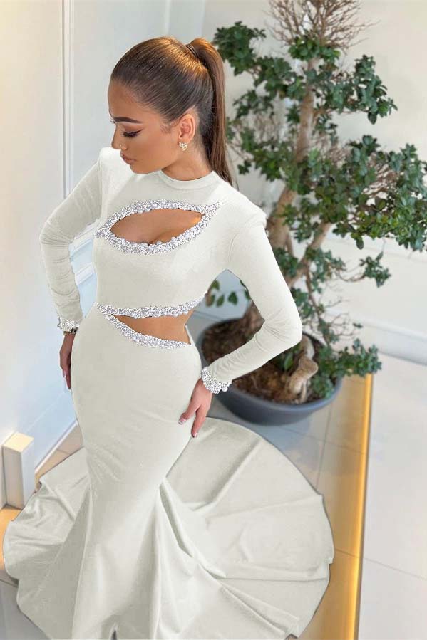 Red Jewel Short-Sleeve Mermaid Glitter Prom Dresses