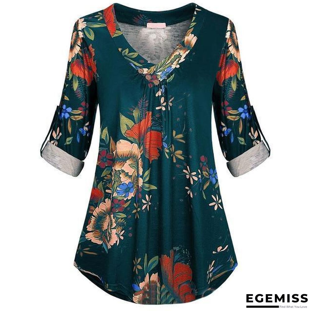 5XL Plus Size Women Tunic Shirt Floral Print V-neck Blouses And Tops | EGEMISS