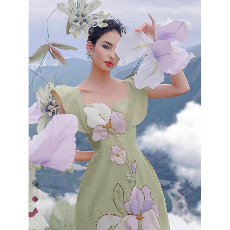  Romantic Fairy Fly Sleeve 3D Flower Short Money Gentle Dress