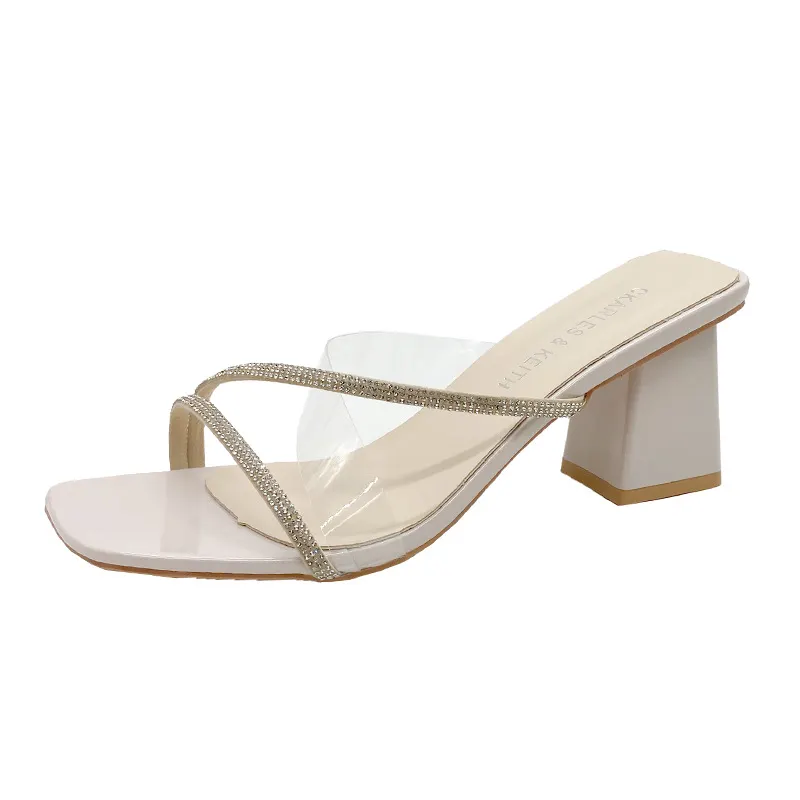Breakj Breakj New Women's Coarse And Slippers Korean Version Of Simple Fashion Transparent Cool Slippers Outside The Square Half Slippers