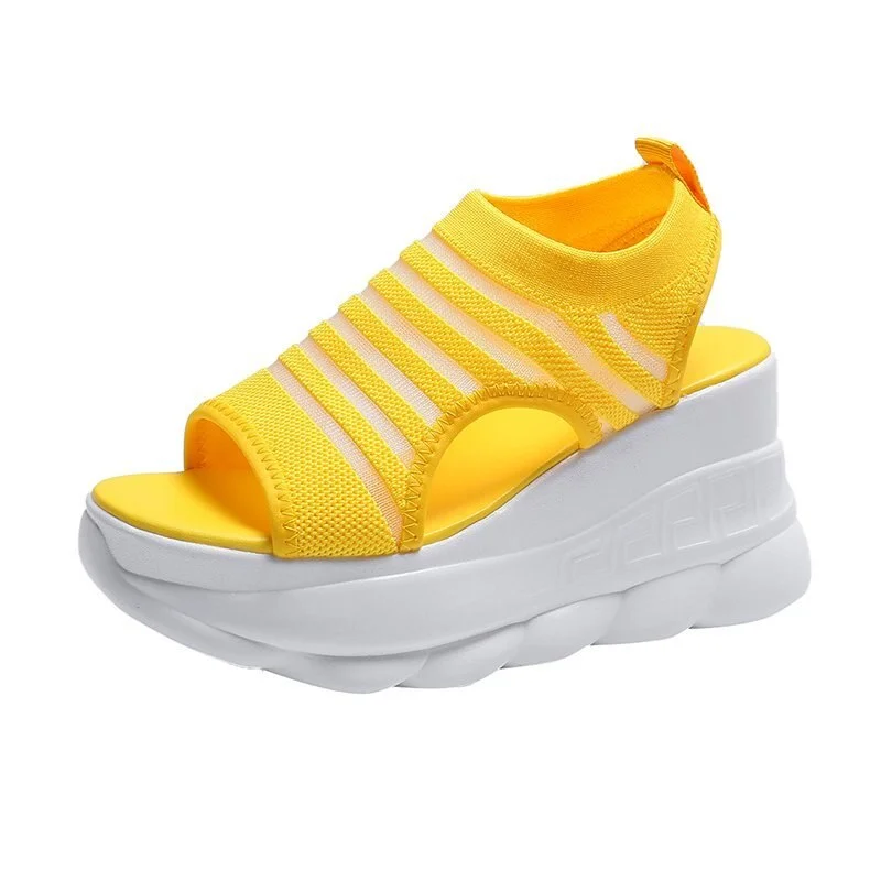 High Quality Women Sandals 2021 New Summer Wedges Platform Shoes High Heels Mesh Breathable Sneakers Sport Sandals Slippers