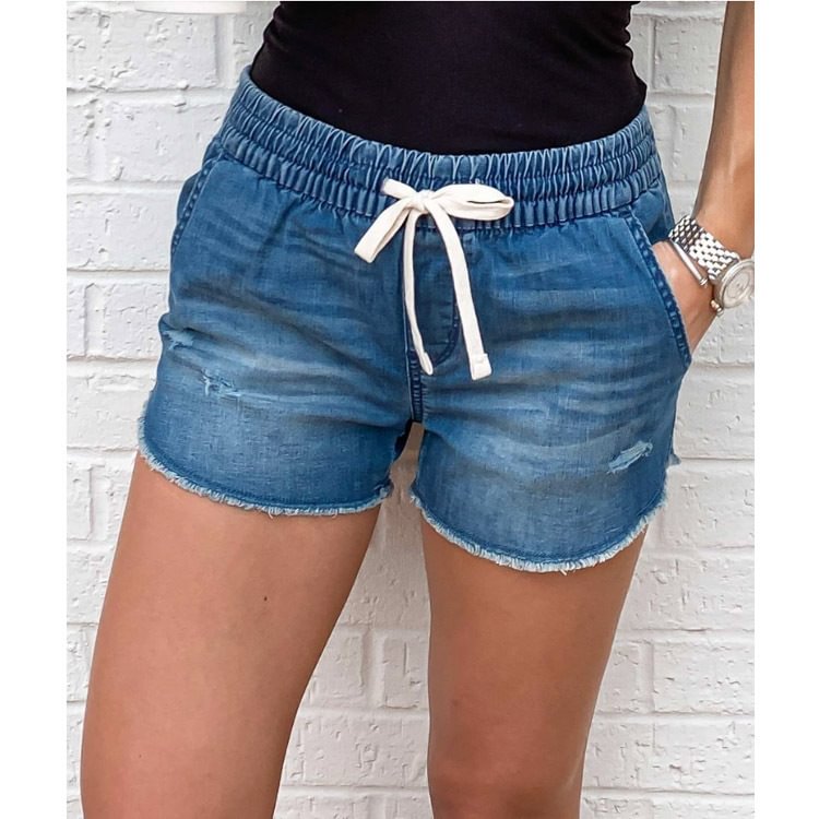 Mid-waist Loose-wash Lace-up Jean Shorts-luchamp:luchamp