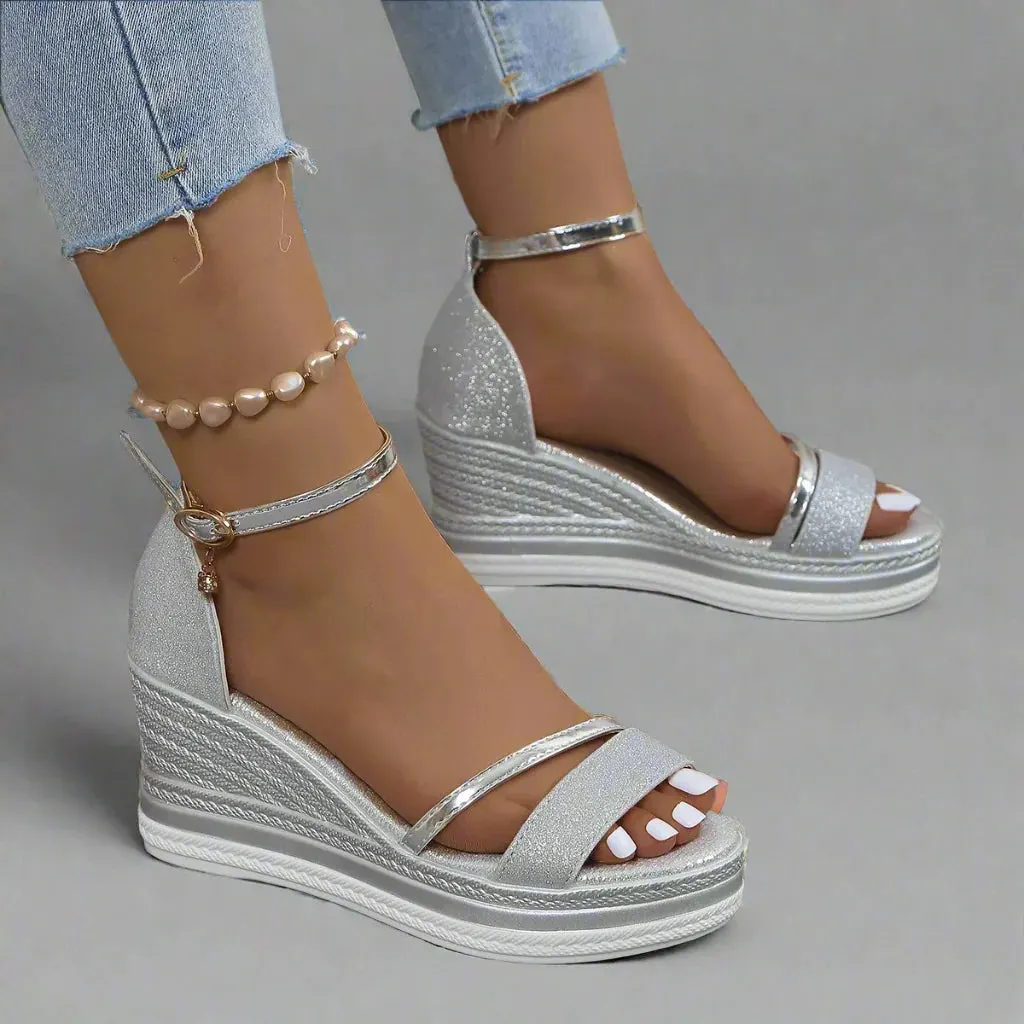 Damen Glitzer-Keilabsatz-Sandalen mit Plateau und Fesselriemen – Offene Spitze, bequem & glamourös für Abend & Sommer.-83231-a2cfb5be-8309-463f-805b-4be6efa70c7f