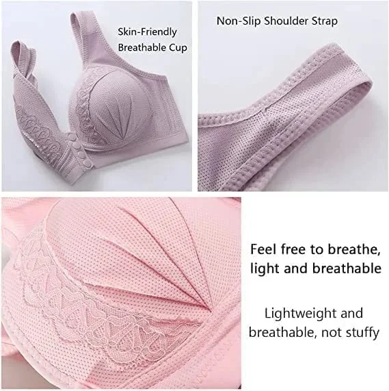 LILY&reg;FRONT BUTTON BREATHABLE SKIN-FRIENDLY COTTON BRA(3 PACK)