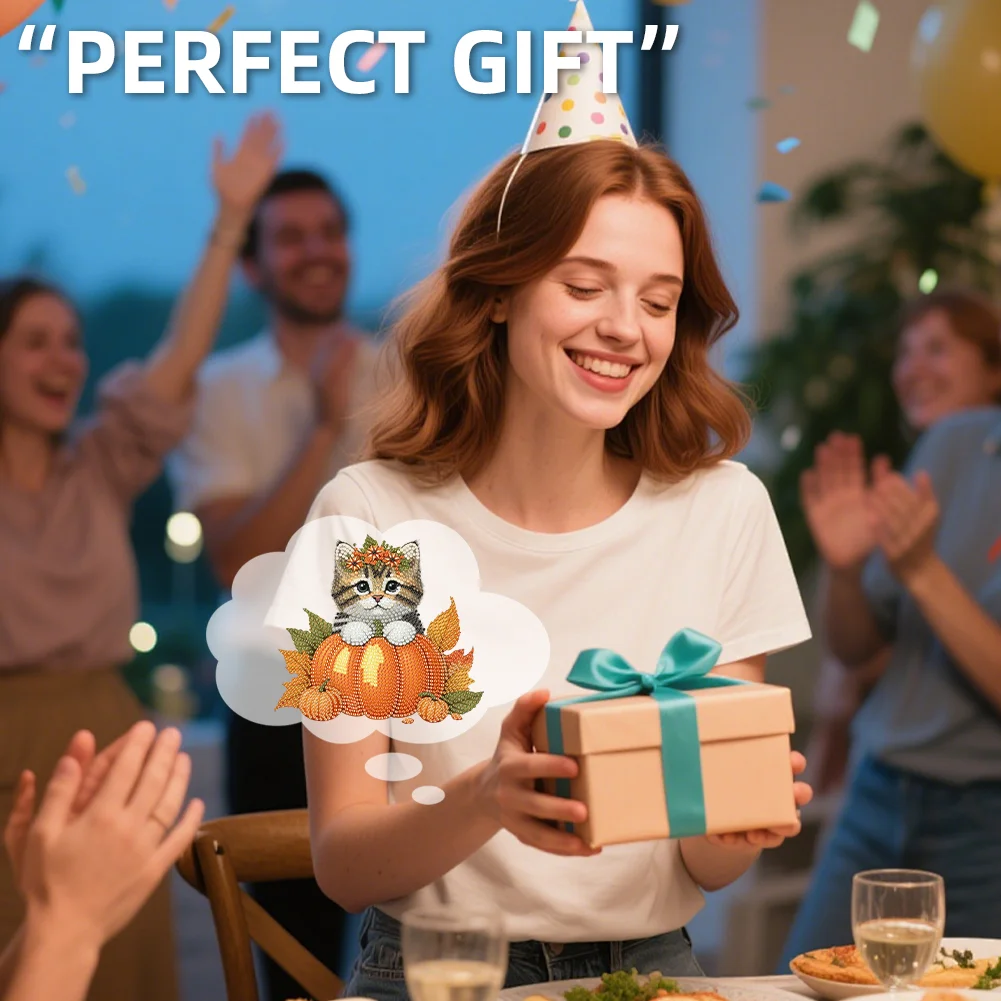 2D Flat Cat DIY Shaking Head Cat Pumpkin Diamond Painting Desktop Decorations