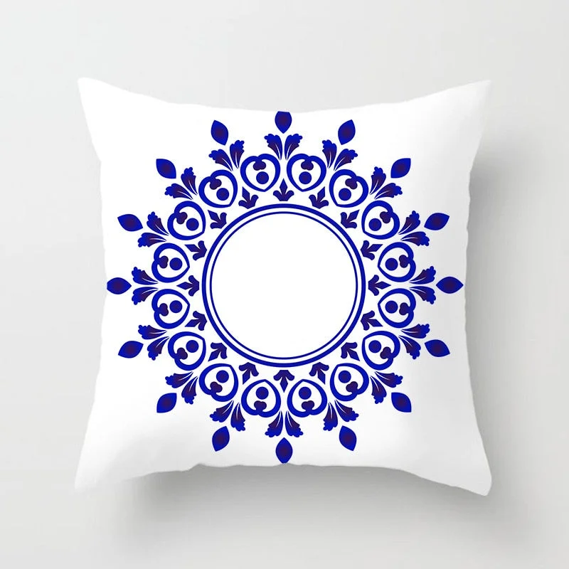 Blue White Porcelain Print Cushions Case Bohemian Style Mandala Geometry Pillows Case Modern Fashion Sofa Chairs Throw Pillows