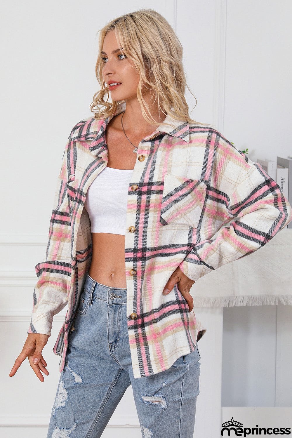 Plaid Dropped Shoulder Shirt Jacket