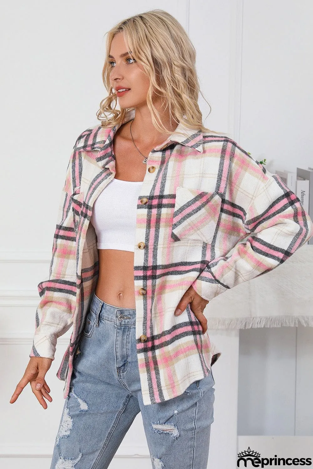 Plaid Dropped Shoulder Shirt Jacket