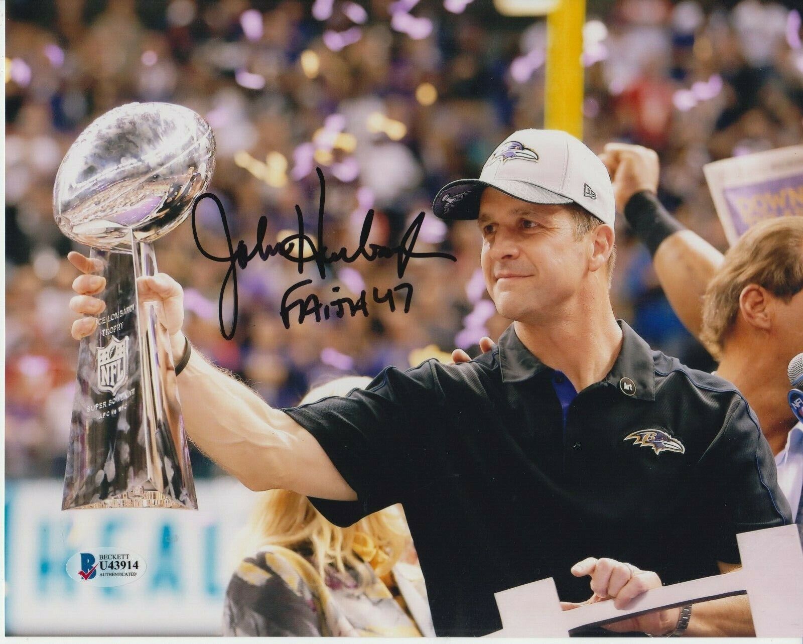 John Harbaugh SB SIGNED BALTIMORE RAVENS 8X10 Photo Poster painting BECKETT CERTIFIED