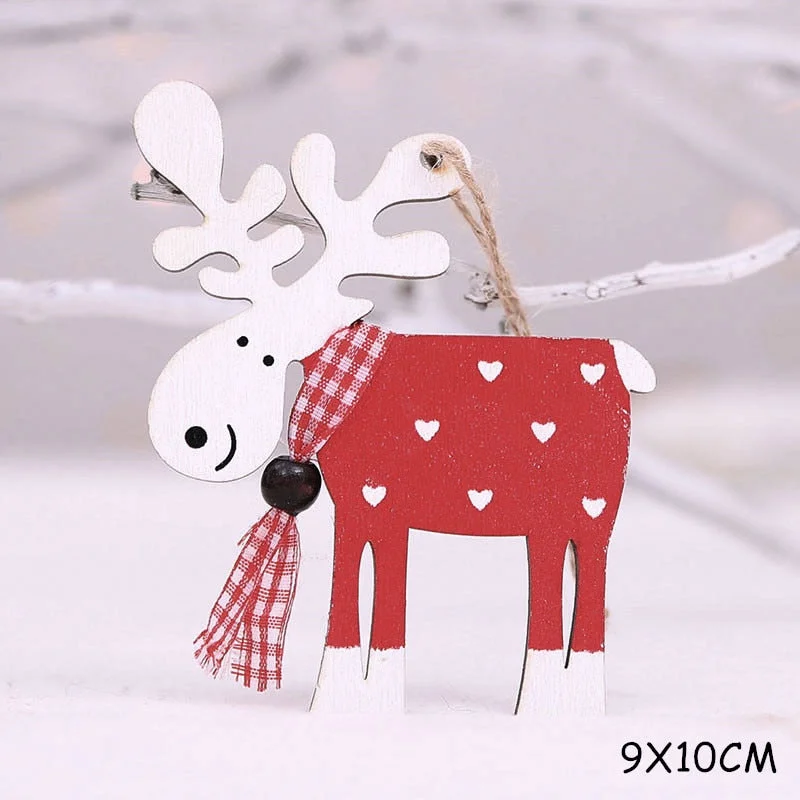 2022 New Year Xmas Elk Wood Craft Christmas Tree Ornament Noel Christmas Decoration for Home Wooden Pendant Navidad 2021 Gift