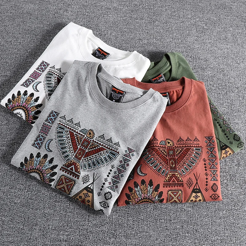 American Washed Cotton Tribal Print Short Sleeve T-Shirt