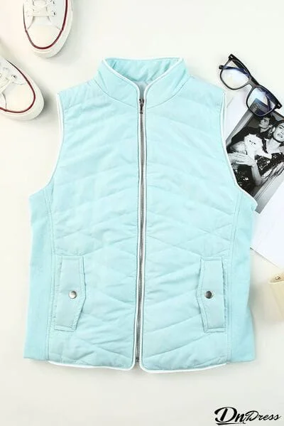 Zip Up Sleeveless Jacket with Pockets