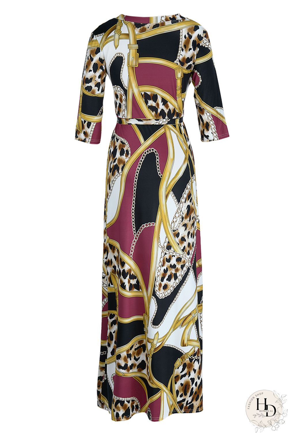 Multicolor Fashion Casual Print Bandage Patchwork V Neck Long Dress
