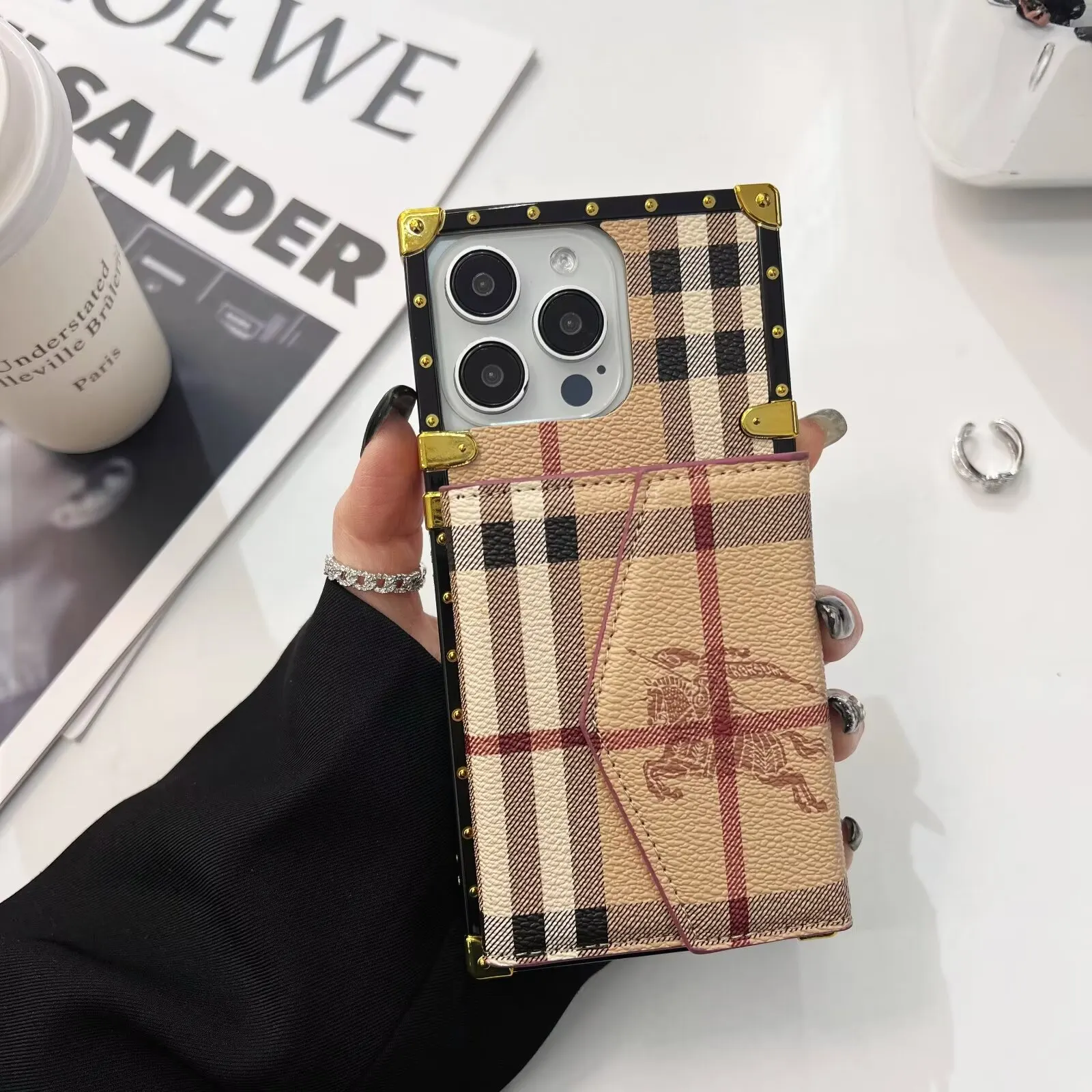 Burberry Crossbody Leather Cord Card Holder Drop Protection Apple iPhone Case