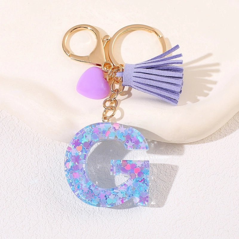 New Women’s Purple Love Tassel 26 Letter Keychain Cute Car Key Chain Couple Backpack Jewelry