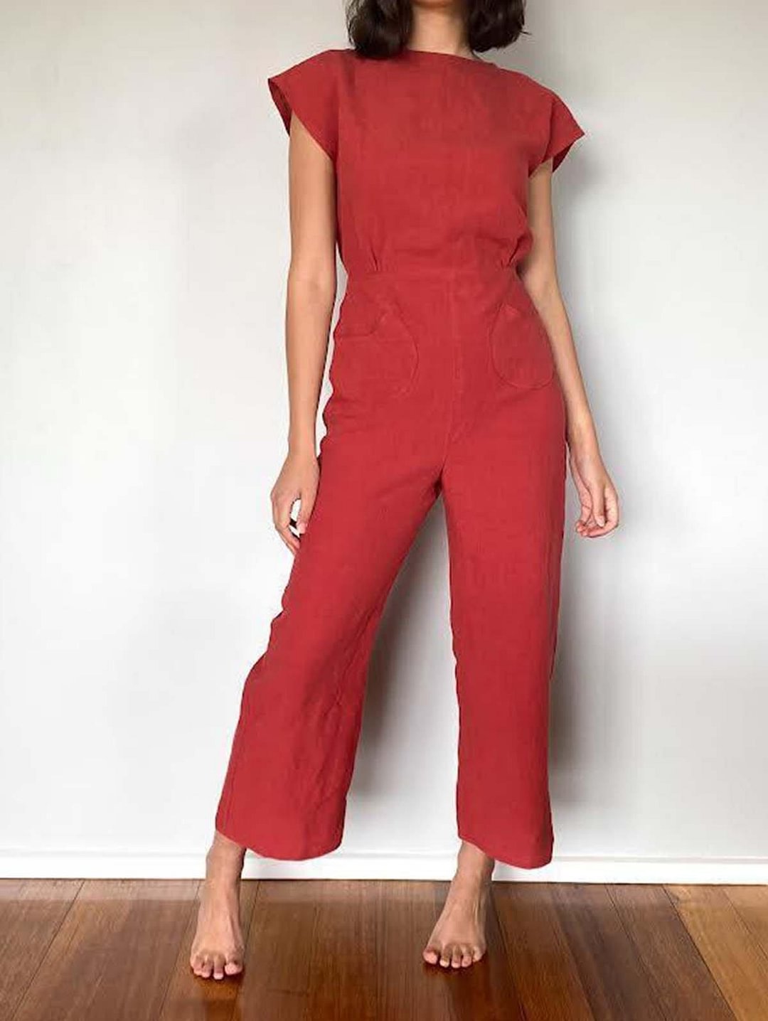 Boat Neck Cap Sleeve Jumpsuit