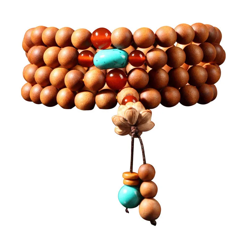 Tibetan Sandalwood Lotus Enlightenment Charm Bracelet Necklace Mala