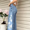  High-Waisted Patchwork Flare Jeans with Floral Accents by Inlyline