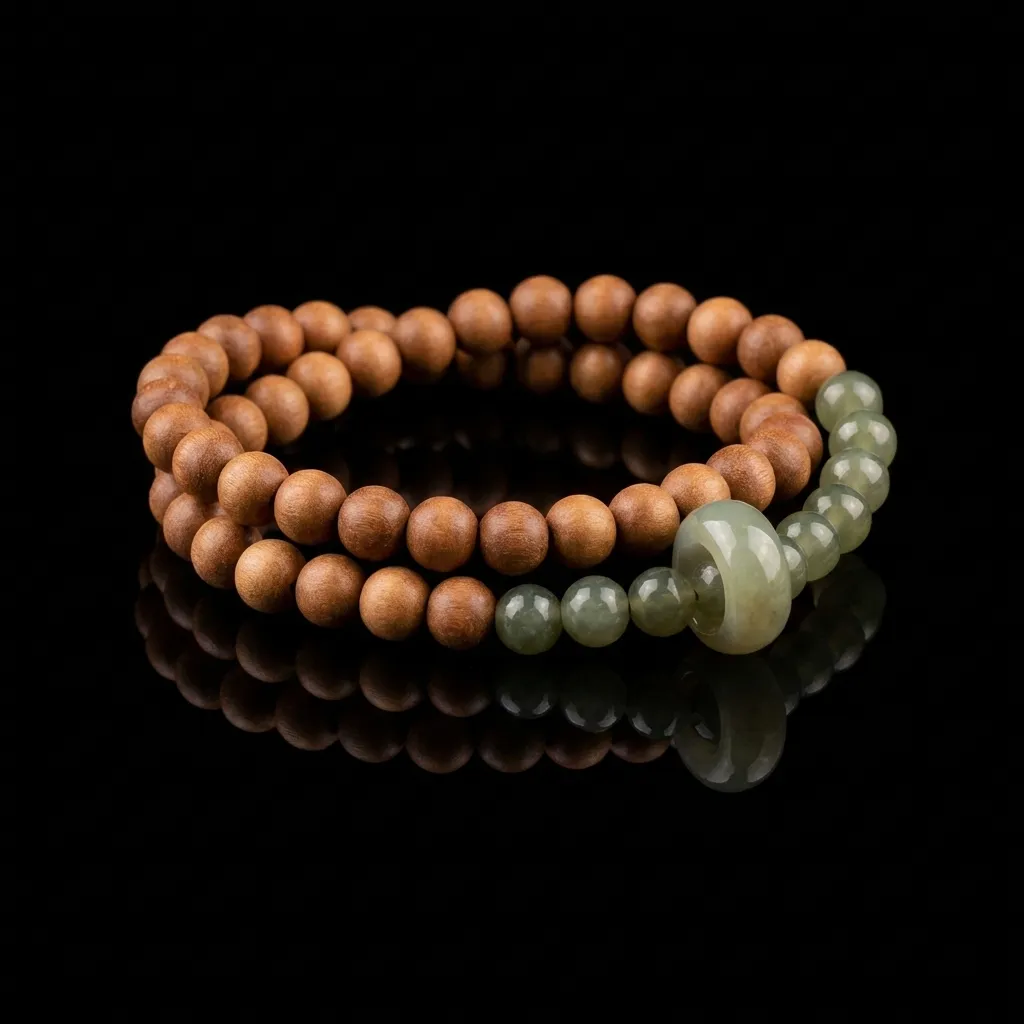 Verdant Serenity | Hetian Jade & Milky Sandalwood Double-Wrap Bracelet Qingshan Dai Bracelet (without box)